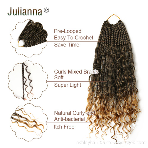 Julianna Synthetic Kanekalon Pre Looped Crochet River Boho Hippie Box Braid ombre Messy Bohemian Box Braid Boho Box Braid